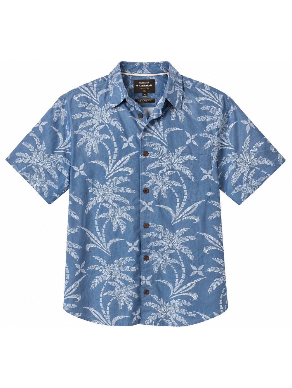 Quiksilver Waterman Men’s M Blue Palm Tree Hawaiian Button Up Shirt Modal